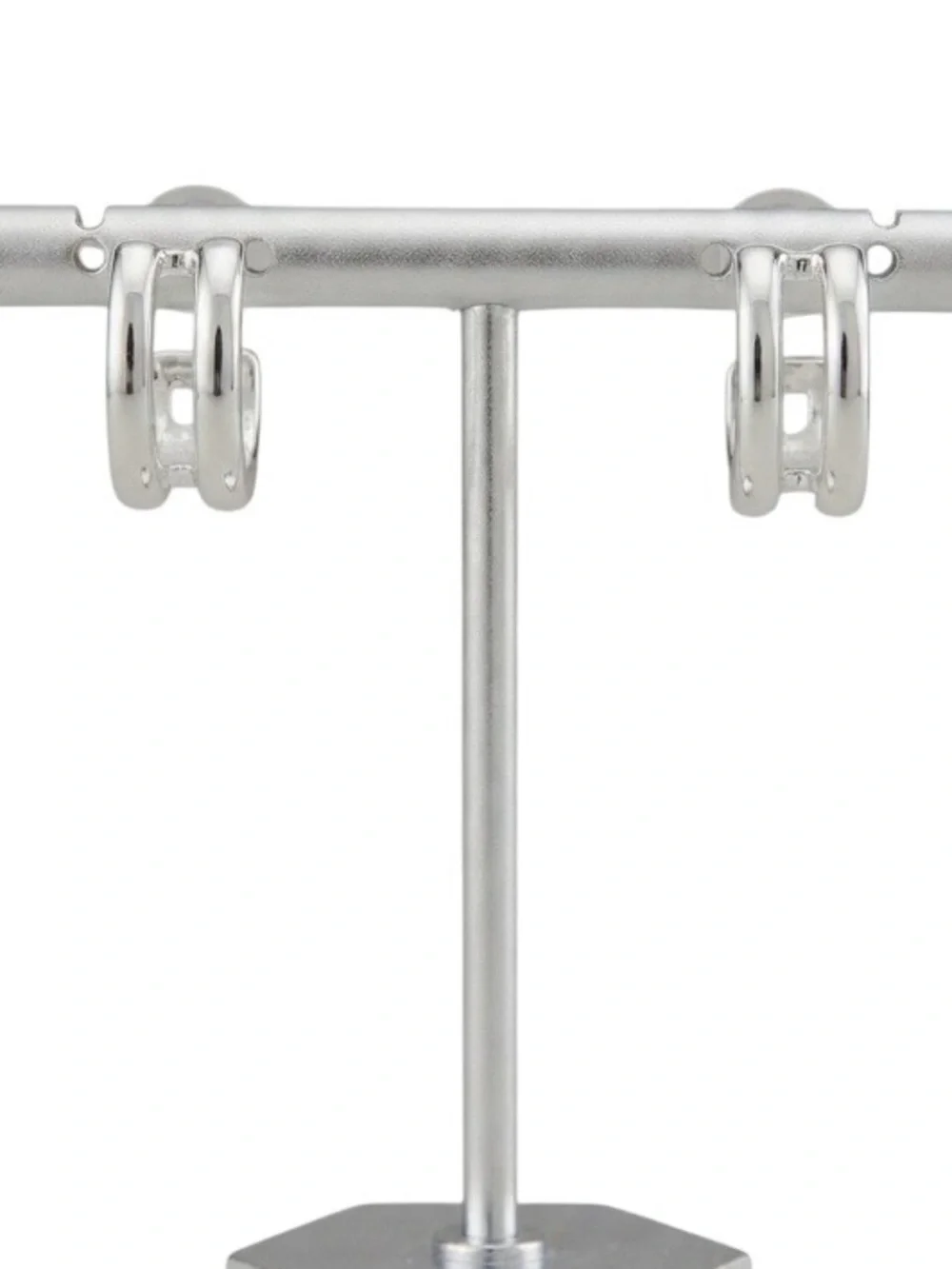 Chucky Sculpted Silver Tone Stud Hoop Earrings (NWT)